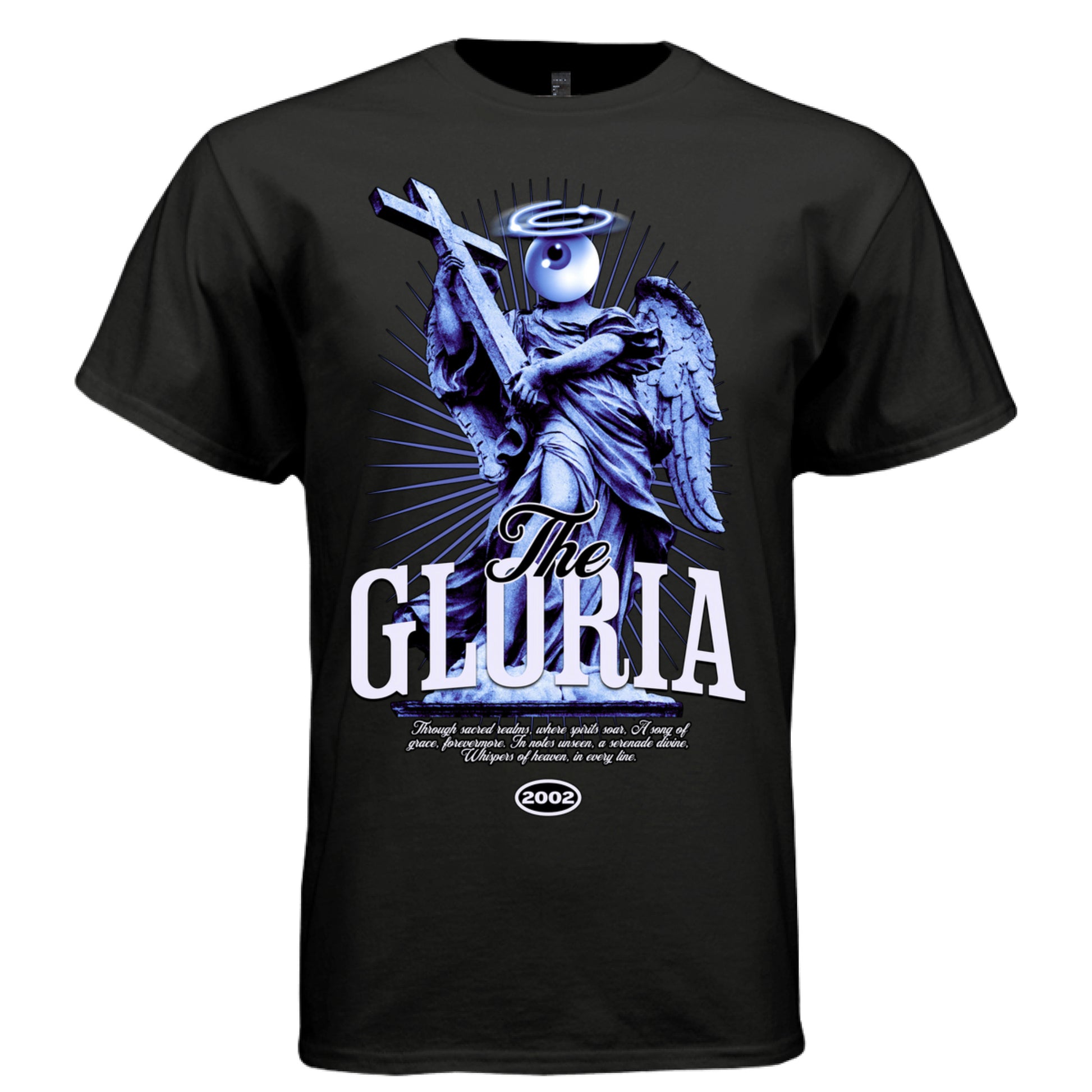 THE GLORIA Angel Cross Graphic T-Shirt – Blue Surreal Celestial Streetwear by Project Hood