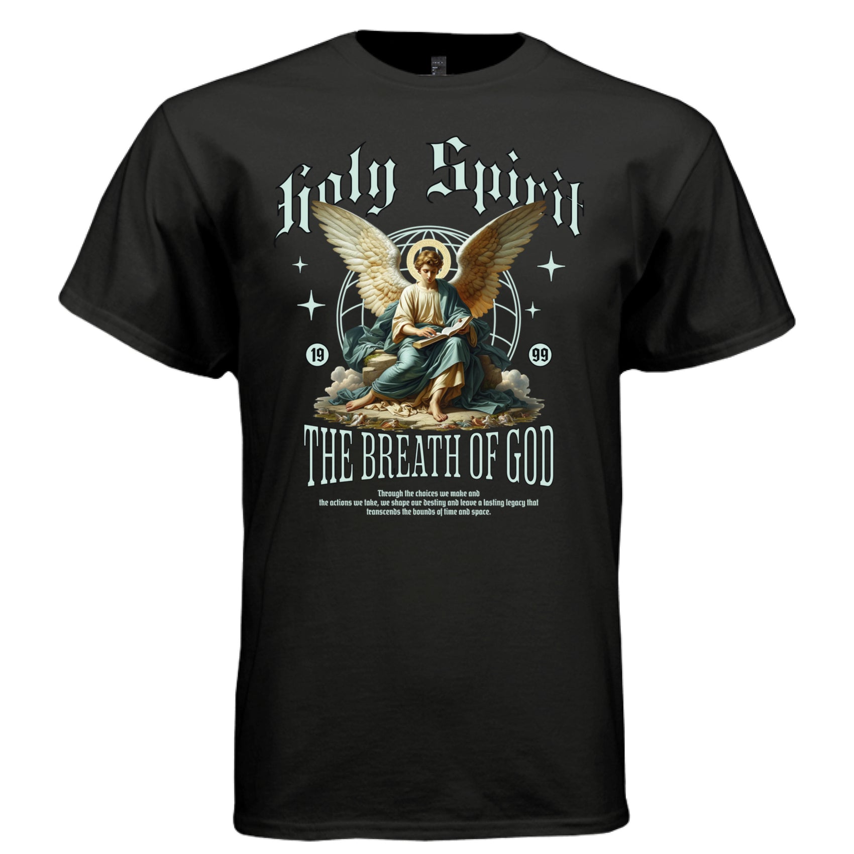 The Breath of God geometric astronomical circle and cloud detail — Project Hood Holy Spirit tee