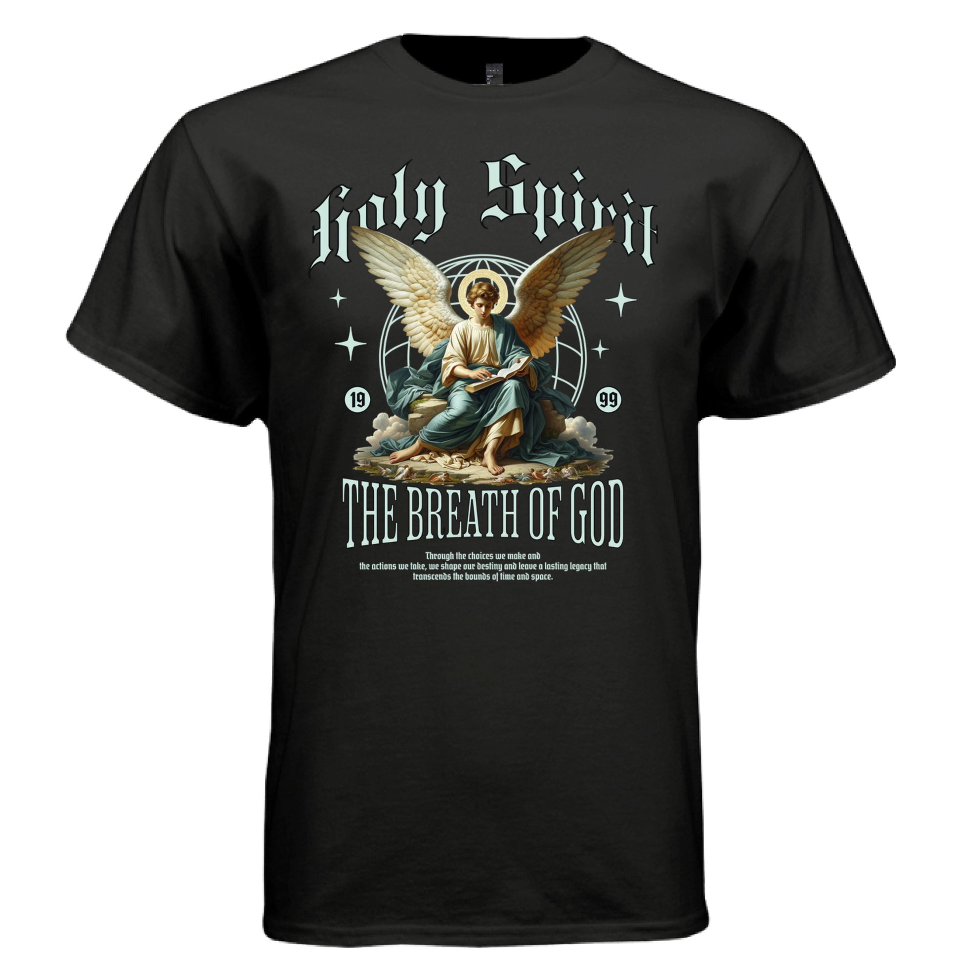 The Breath of God geometric astronomical circle and cloud detail — Project Hood Holy Spirit tee