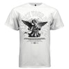 Armed cherub drawing bow with Protect Your Peace arch print and paint splatters — Project Hood peace tee