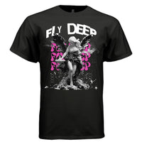 DNA double helix strand details and liquid splatter at base of melting angel — Project Hood Fly Deep tee