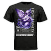 R rating box barcode and star icons on Hopelessness purple tee footer — Project Hood streetwear