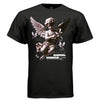 White dove in flight emerging from sepia angel wings print detail — Project Hood streetwear