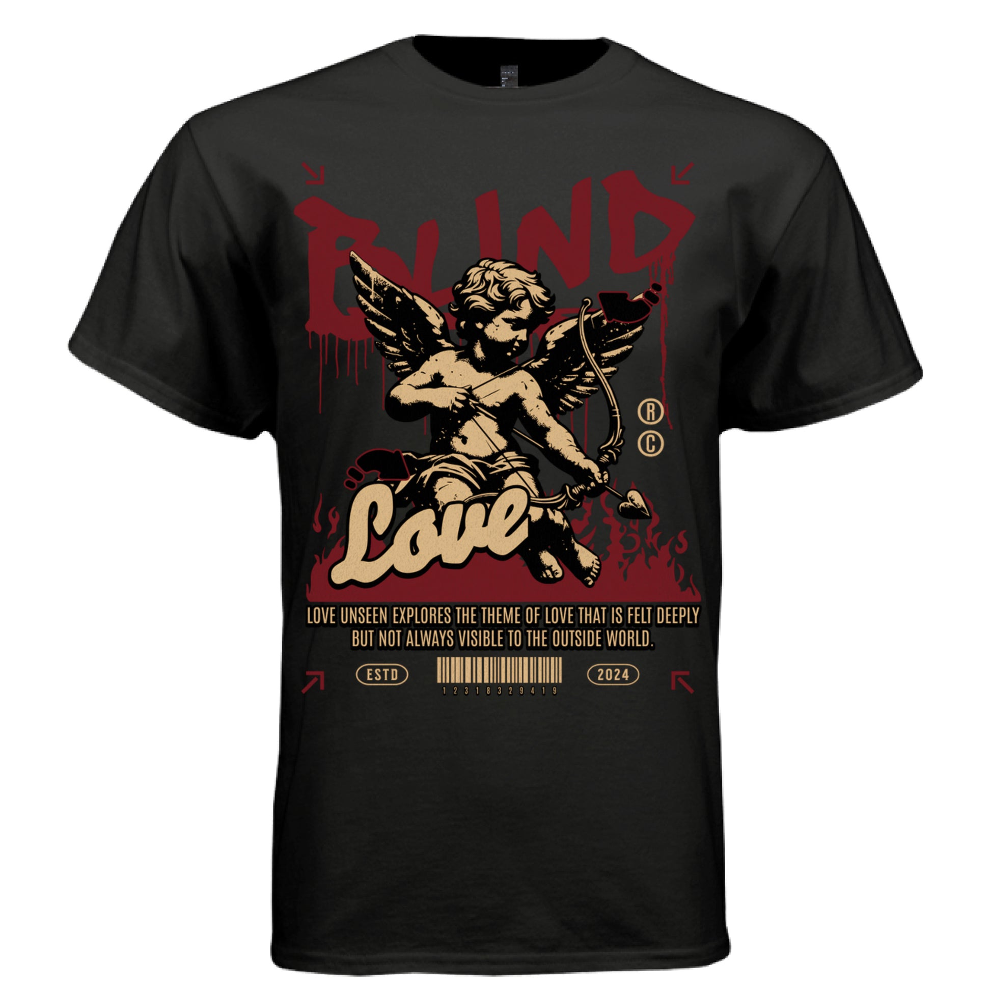 BLIND LOVE Project Hood oversized unisex streetwear tee worn look — dark romance graphic shirt relaxed side profile view