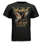 STARS ALIGN Project Hood oversized unisex tee worn look — stone angel cosmic streetwear gold distressed design side view