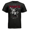 DIVINE WARMTH Project Hood oversized unisex tee worn look — crimson angels embrace faith love streetwear side view