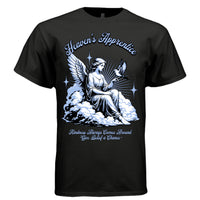 LOVE IS A BOMB Project Hood oversized unisex tee worn look — explosive love dark aesthetic cherub streetwear side view