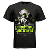 PANORAMIC PORTRAYAL Project Hood worn side view — oversized streetwear silhouette neon gothic angel portrait tee on model