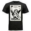 PRIORITY Project Hood worn side view — oversized streetwear silhouette waybill angel document graphic tee on model