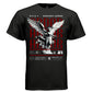 ARDOR Project Hood worn side view — oversized streetwear silhouette red crimson ARDOR marble angel graphic tee on model
