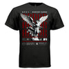 ARDOR Project Hood worn side view — oversized streetwear silhouette red crimson ARDOR marble angel graphic tee on model