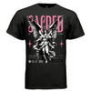 SACRED SERAPH Project Hood worn side view — oversized streetwear silhouette pink SACRED seraph guardian angel graphic tee on model