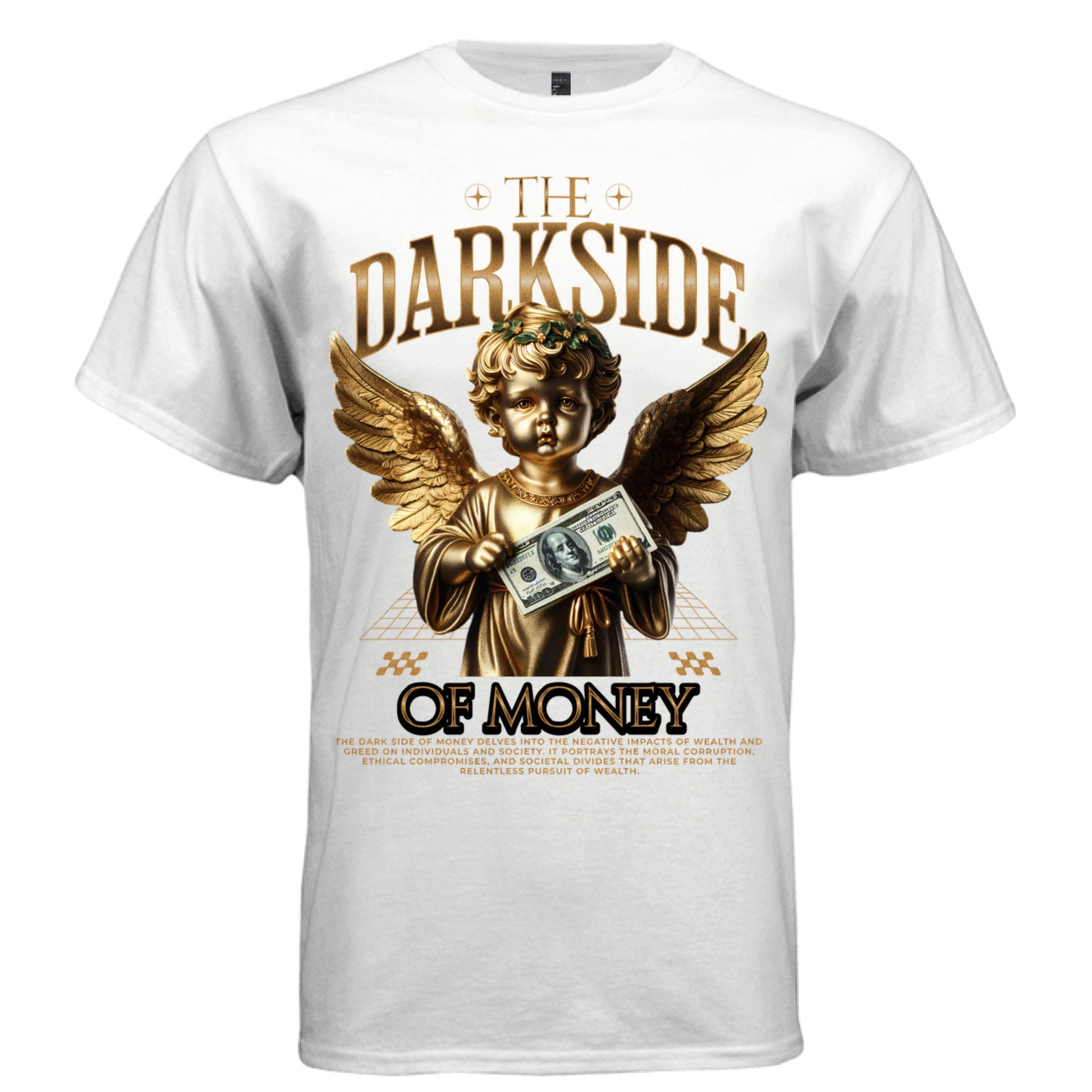 Gold metallic winged cherub toddler angel $100 bill laurel crown graphic tee Project Hood
