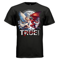 Angel white wings halo red demon wings horns romantic moonlit graphic tee Project Hood
