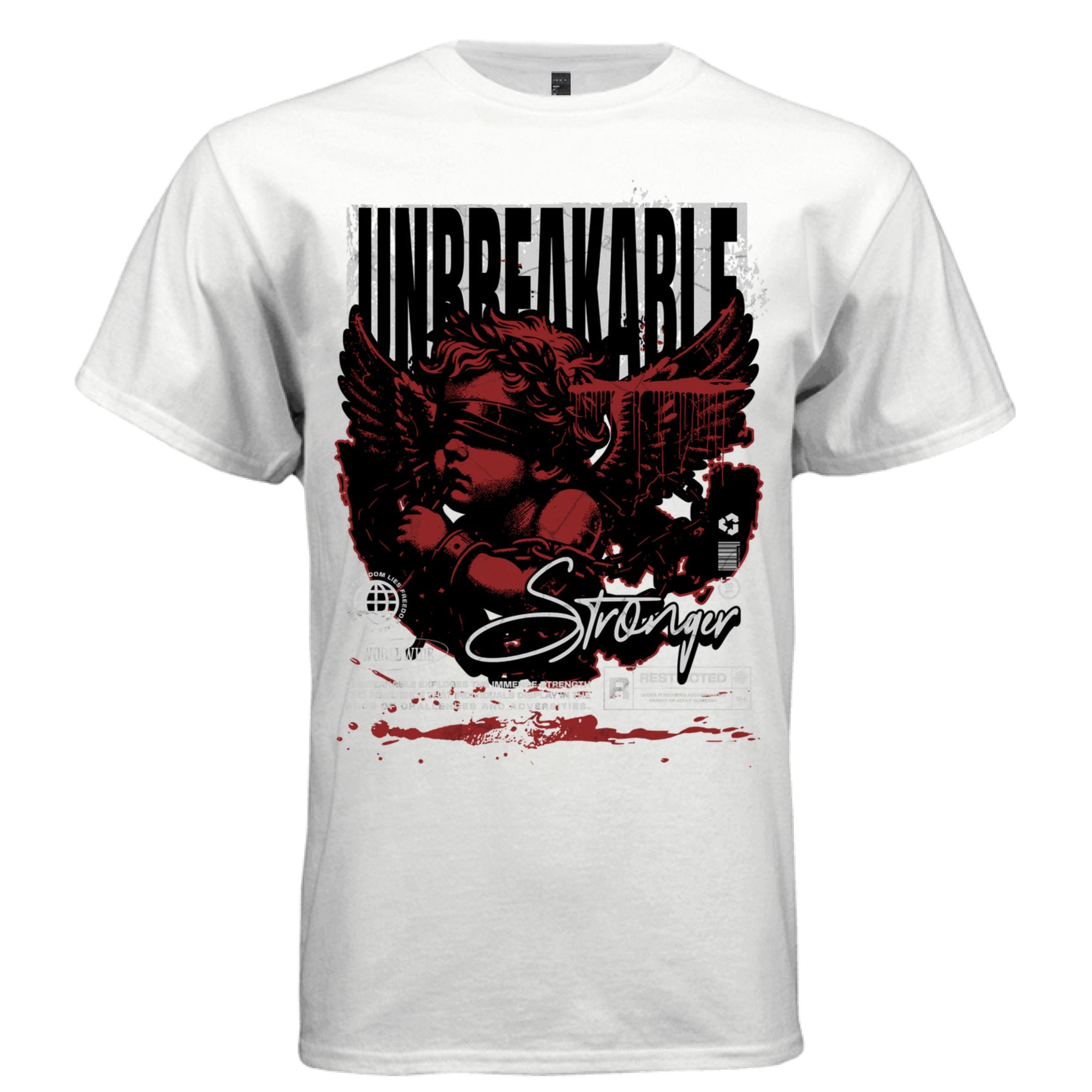 Red and black grunge cherub angel wings chains graphic tee Project Hood streetwear
