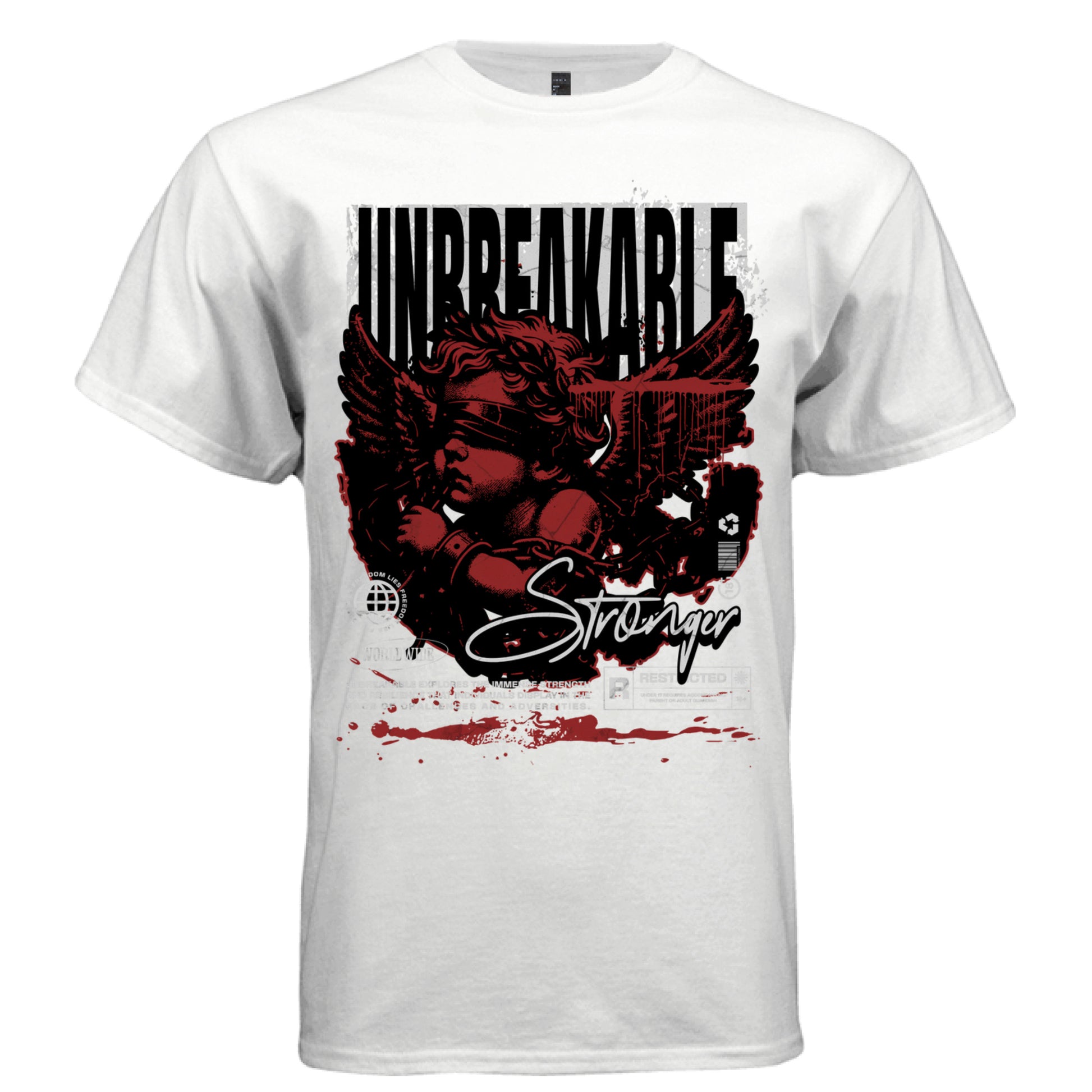 Red and black grunge cherub angel wings chains graphic tee Project Hood streetwear