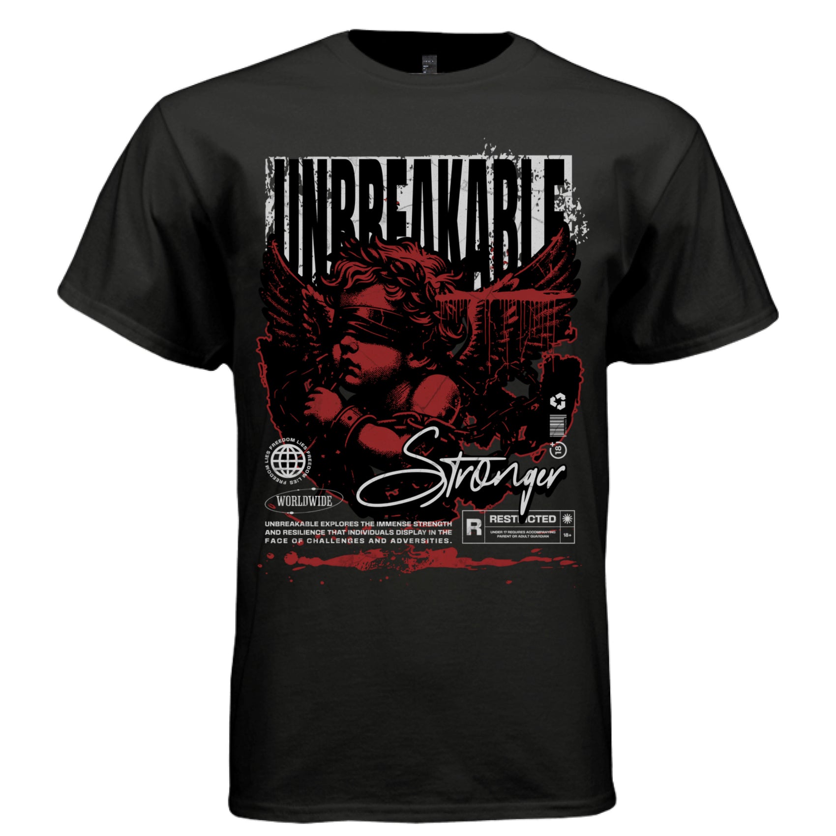 Stronger cursive script oversized angel chains graphic t-shirt Project Hood