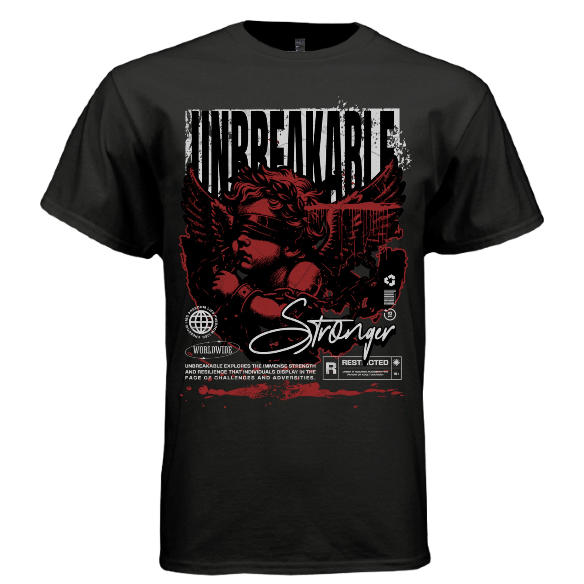 Stronger cursive script oversized angel chains graphic t-shirt Project Hood