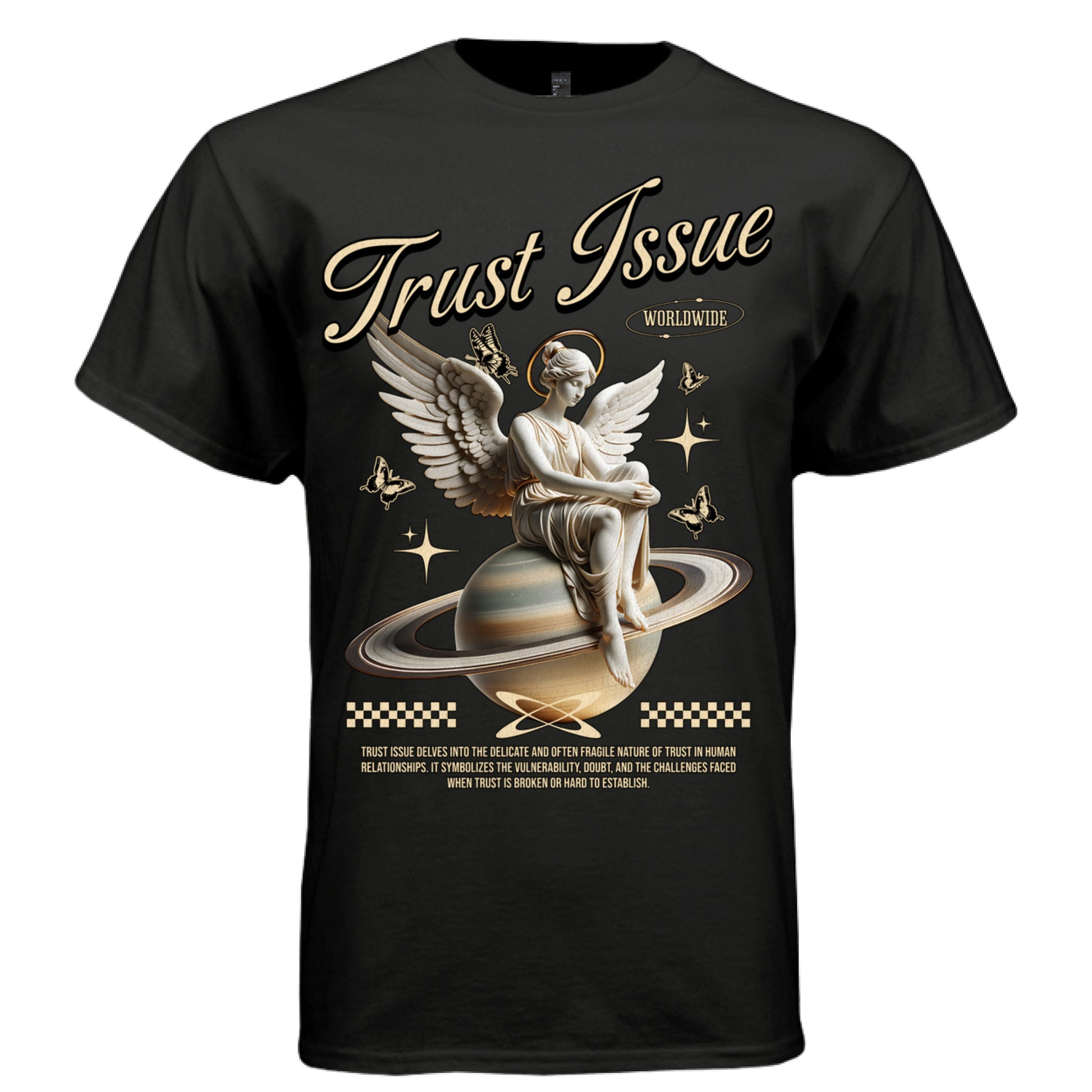Soft beige celestial aesthetic broken trust oversized DTG t-shirt Project Hood
