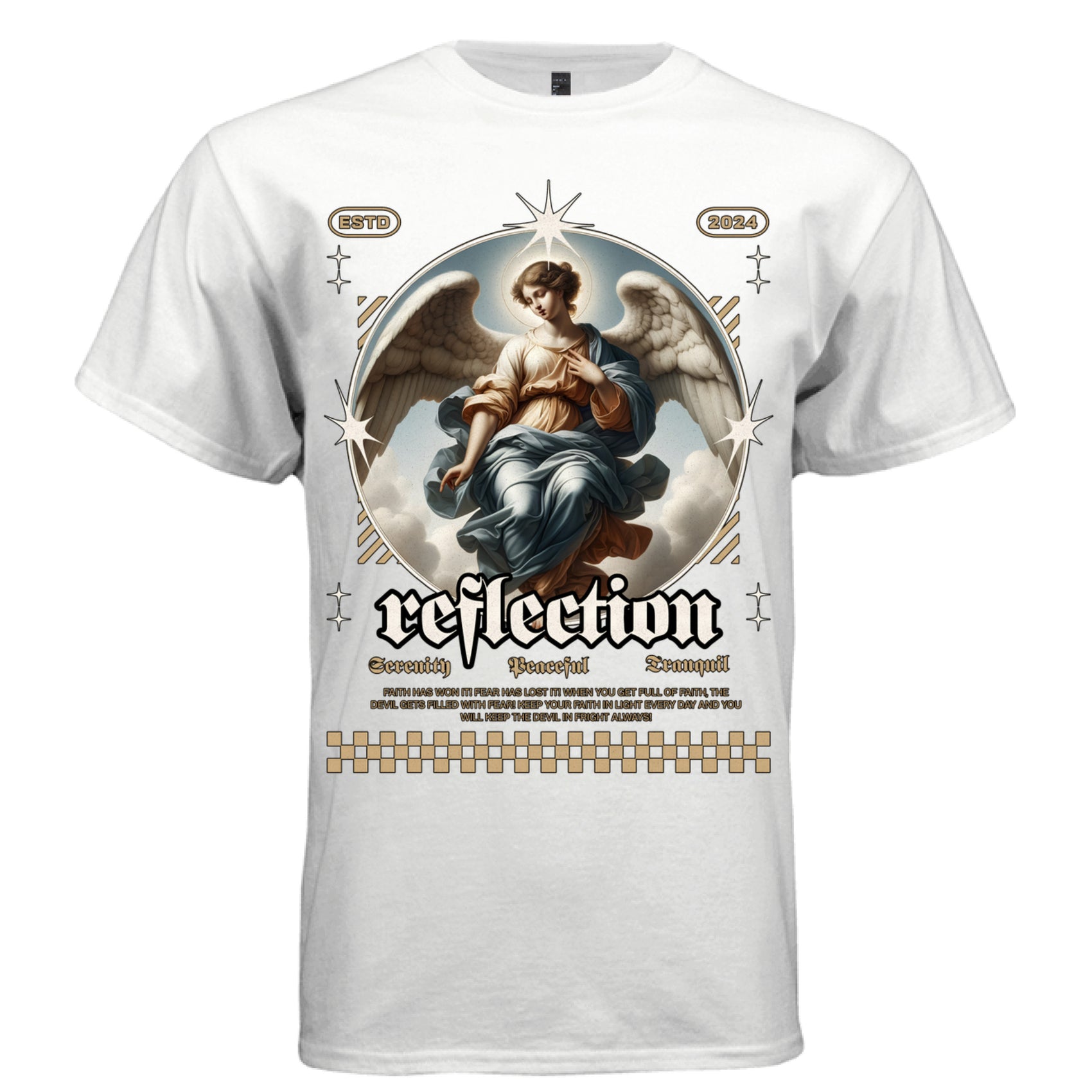 Gold and blue robed angel halo serenity peaceful tranquil graphic tee Project Hood