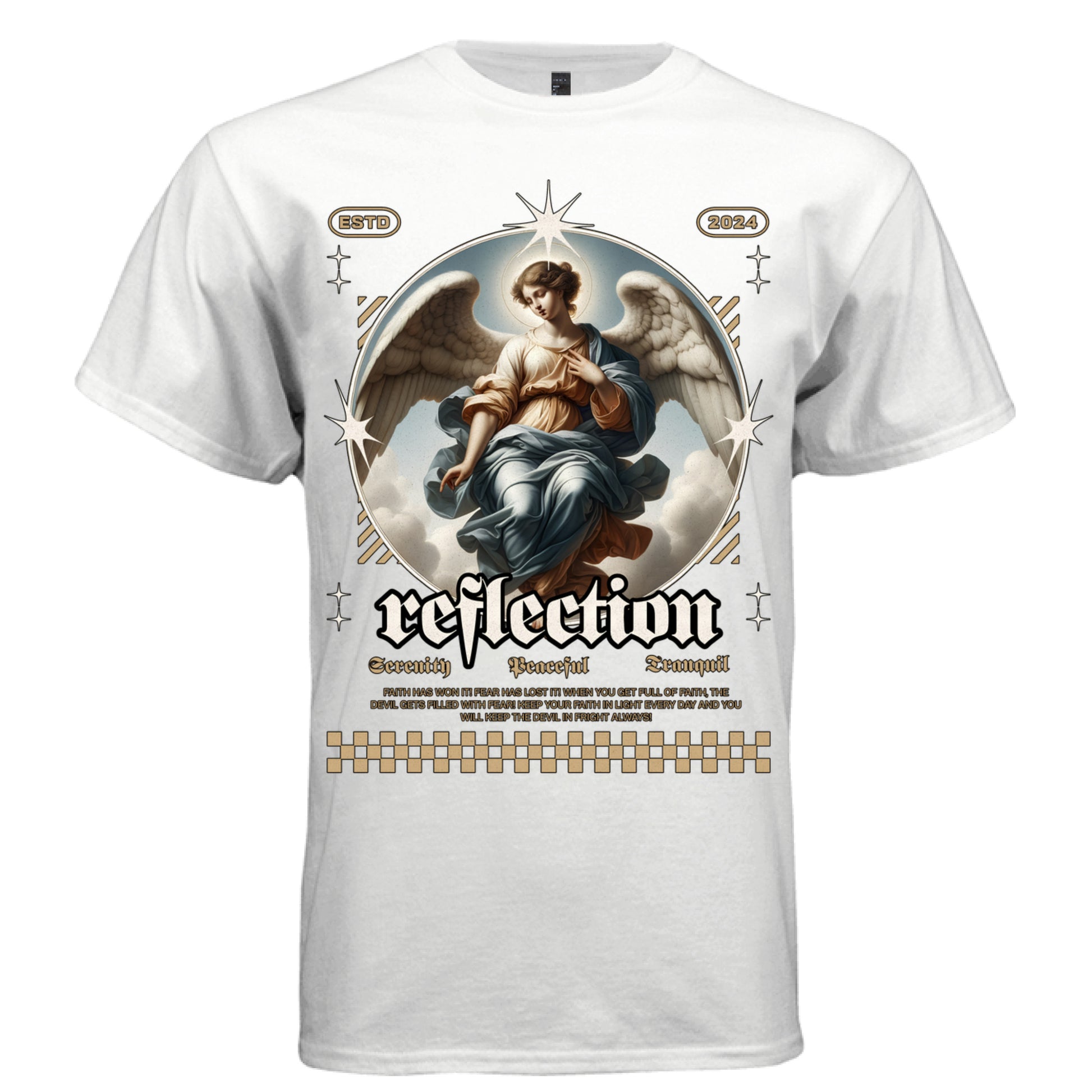 Gold and blue robed angel halo serenity peaceful tranquil graphic tee Project Hood