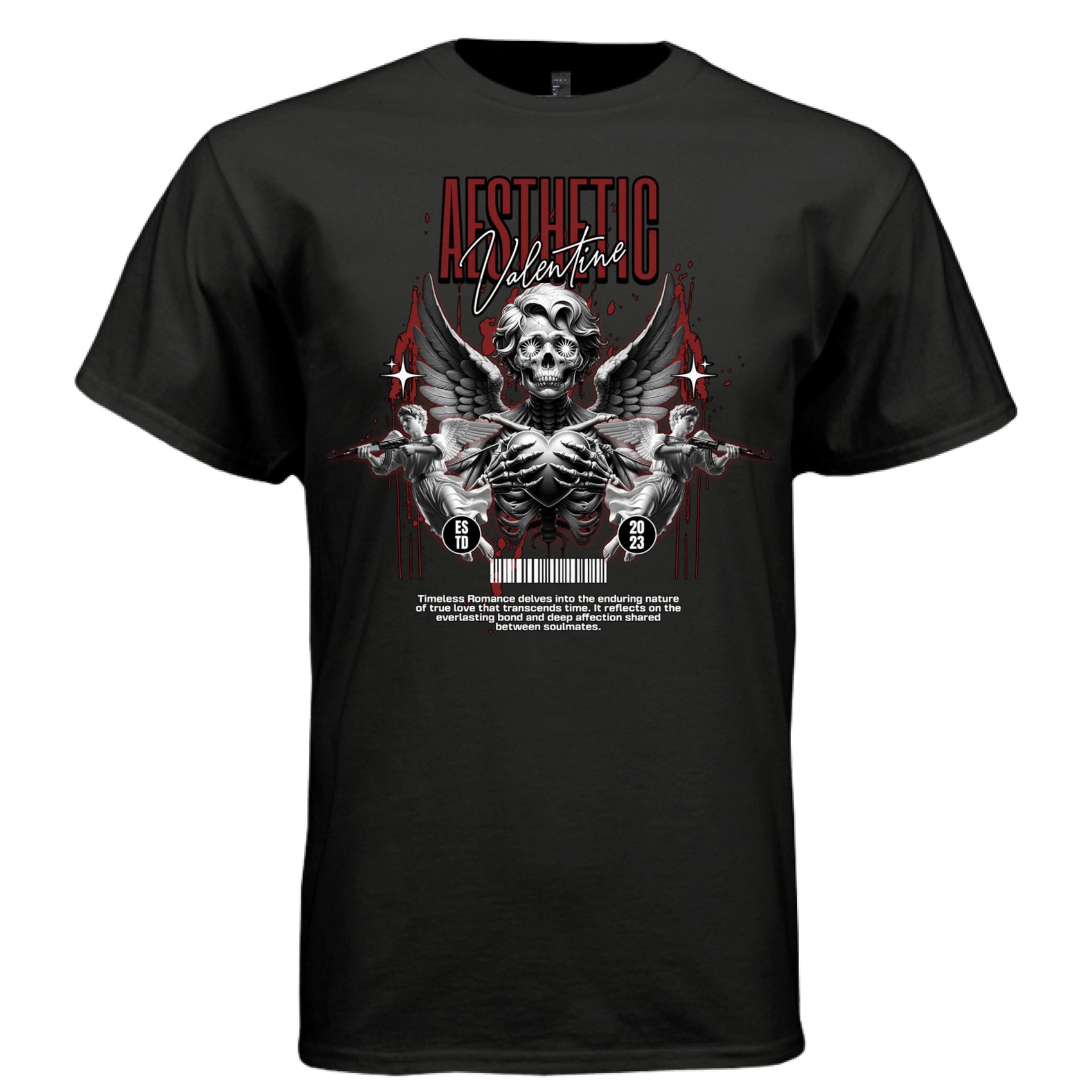 Gothic valentine dark love skull heart wings black silver red oversized shirt Project Hood