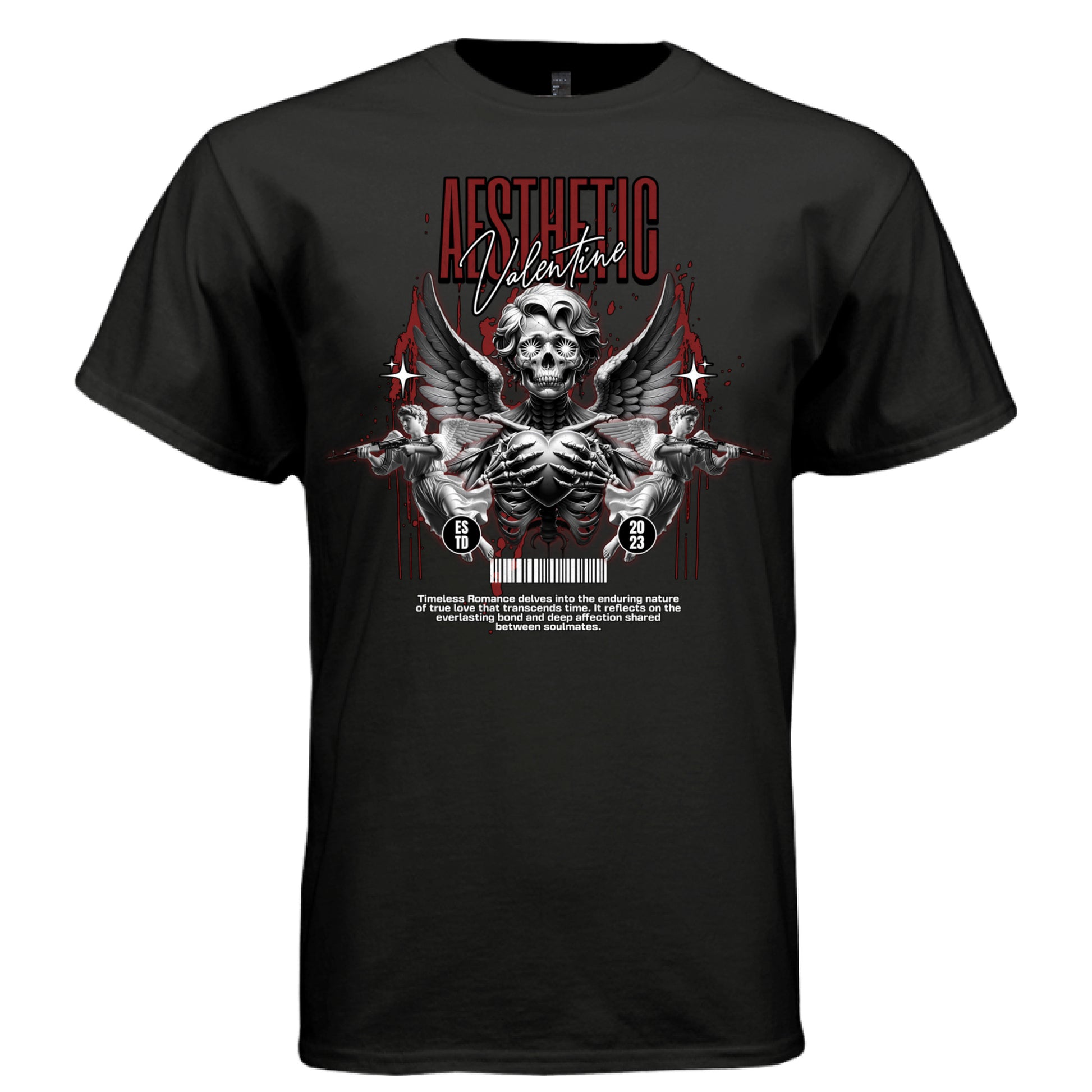 Gothic valentine dark love skull heart wings black silver red oversized shirt Project Hood