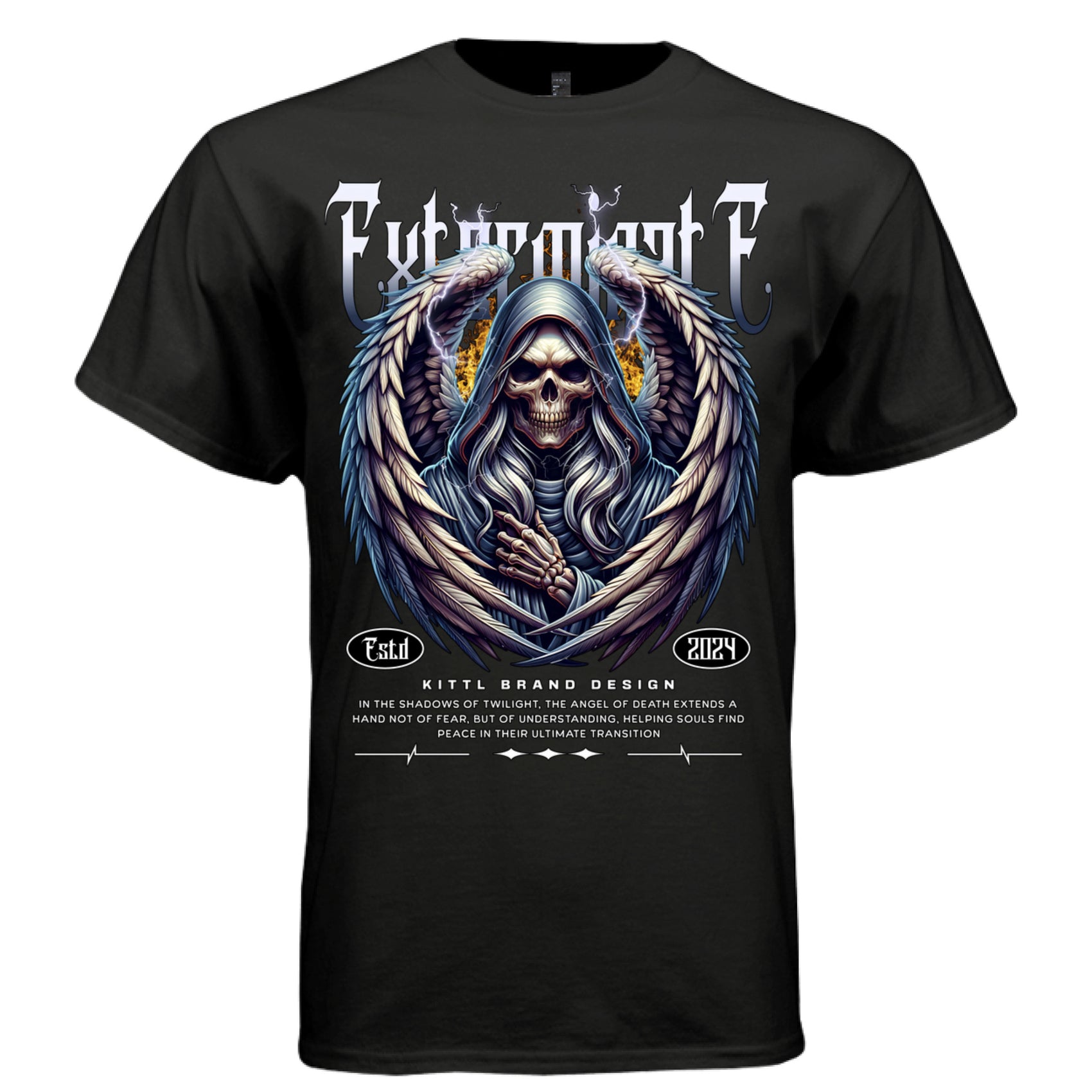 Fire lightning feathered wings death angel transition oversized tee Project Hood