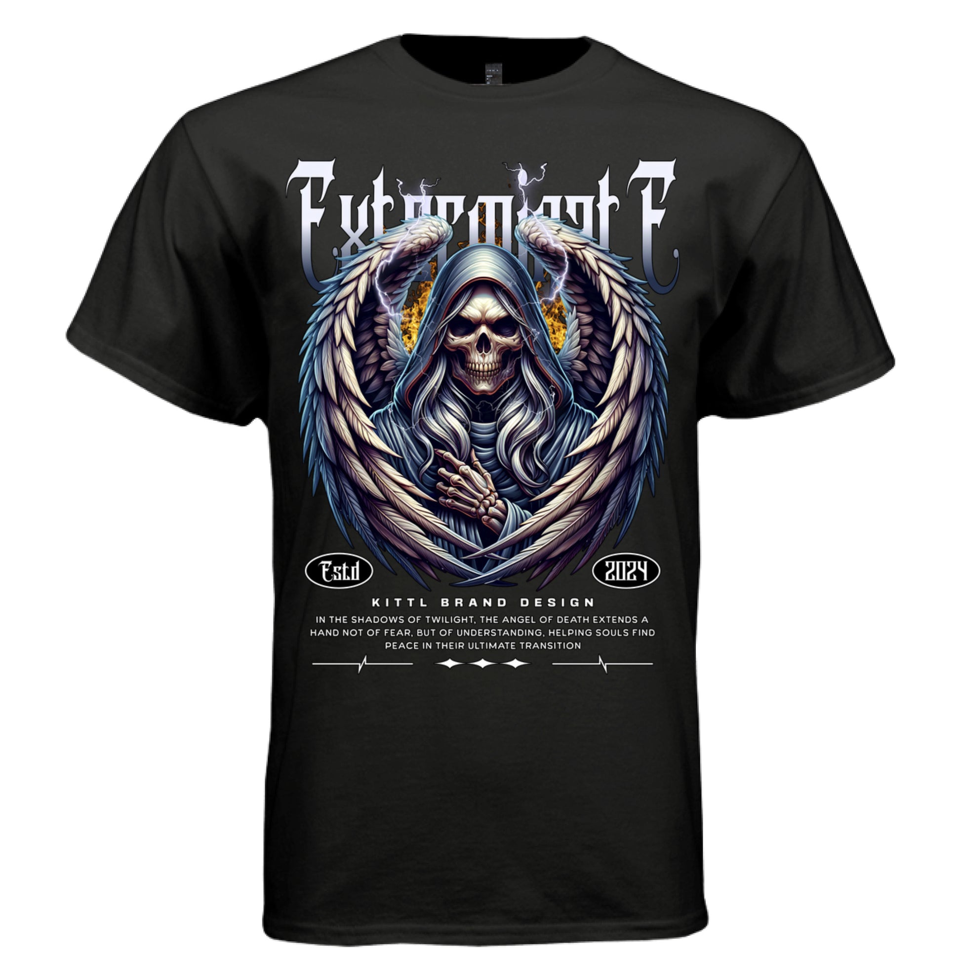 Fire lightning feathered wings death angel transition oversized tee Project Hood