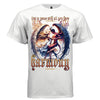 Full color angel woman demon man romantic embrace gothic calligraphy tee Project Hood