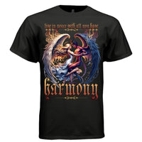 Angel white wings demon red skin romantic embrace faith graphic t-shirt Project Hood