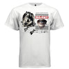Stone angel wrapped in wings grief left hyper-realistic crying eye right red black tee Project Hood