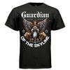 Blue and gold guardian angel multicolored wings cityscape oversized t-shirt Project Hood