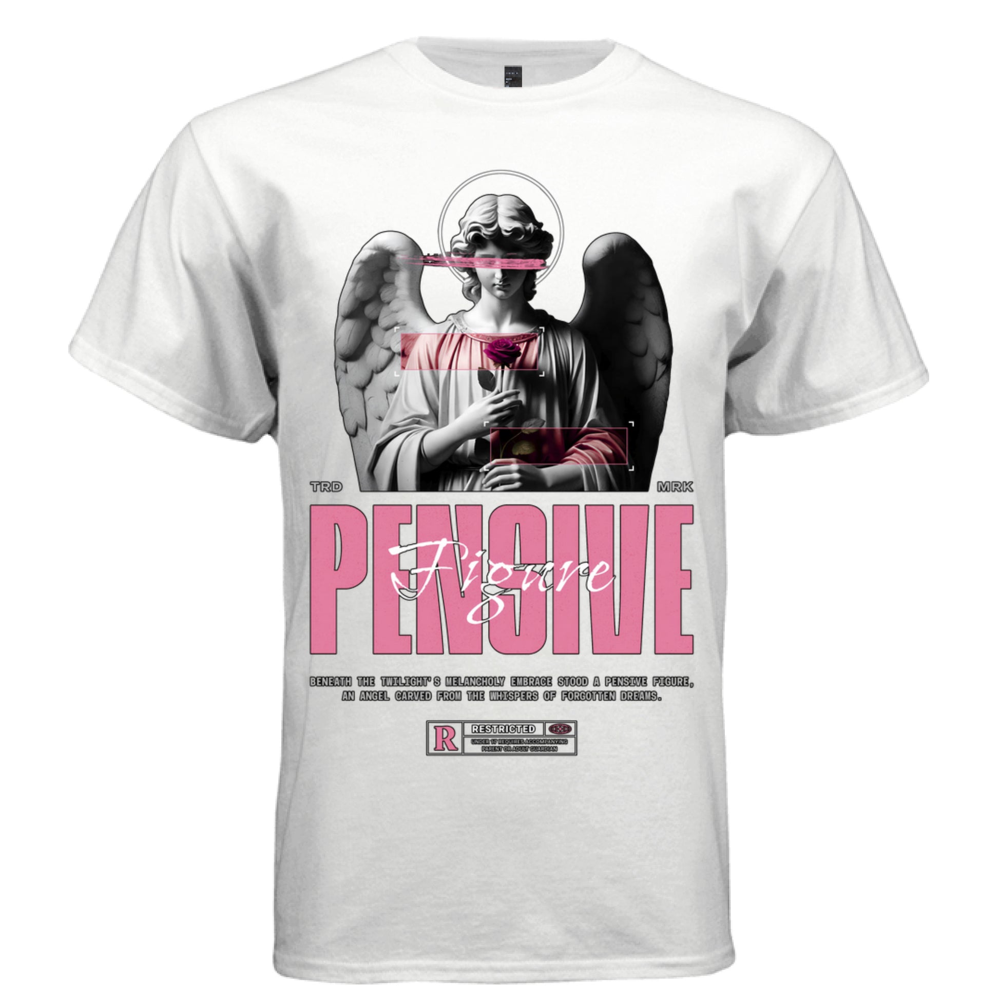 Marble stone angel pink censorship bar eyes red rose black wings gothic tee Project Hood