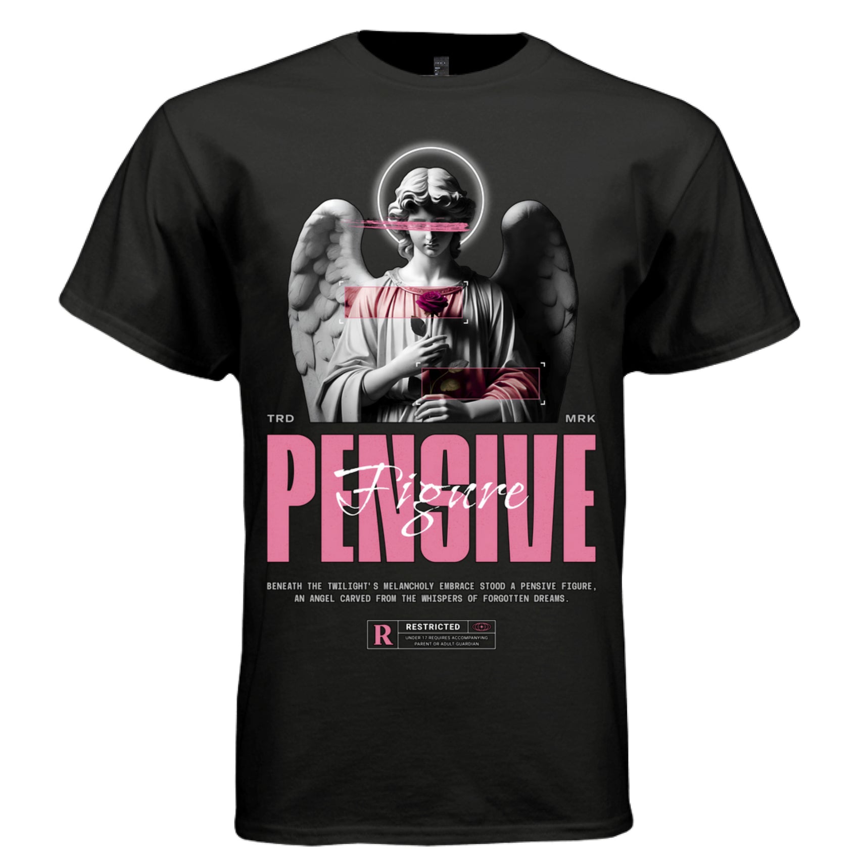 Angel carved from whispers of forgotten dreams pink black white oversized t-shirt Project Hood