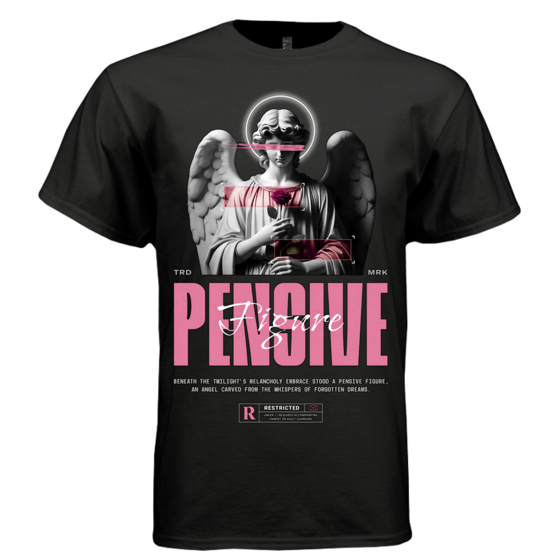 Angel carved from whispers of forgotten dreams pink black white oversized t-shirt Project Hood
