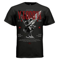Red archangel warrior sword raised wings spread starburst icons oversized t-shirt Project Hood