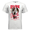 Serene marble angel seated skull fire flames red grunge DIVINE Death cursive tee Project Hood
