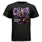 Bold pink CHAOS typography with halo angel weapon faith streetwear graphic shirt Project Hood