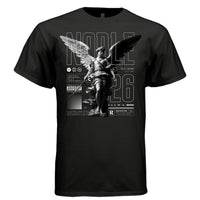 Restricted parental advisory noble angel warrior sword draping robes DTG printed tee Project Hood