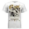 Classical stone angel legs crossed thinking pose armchair Relax Enjoy gold cursive graphic shirt Project Hood