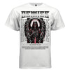Hooded skull reaper with angel wings dripping red sword rise beyond the end graphic shirt Project Hood