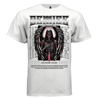 Hooded skull reaper with angel wings dripping red sword rise beyond the end graphic shirt Project Hood