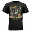 Floral angel bust with monarch butterflies and tropical blooms gold gothic Serene Sentinel tee Project Hood