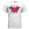 Hot pink dripping guardian angel wings horns papal cross halo darkest moments graphic shirt Project Hood
