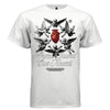Five baroque angels in circular formation around vivid red heart streetwear t-shirt