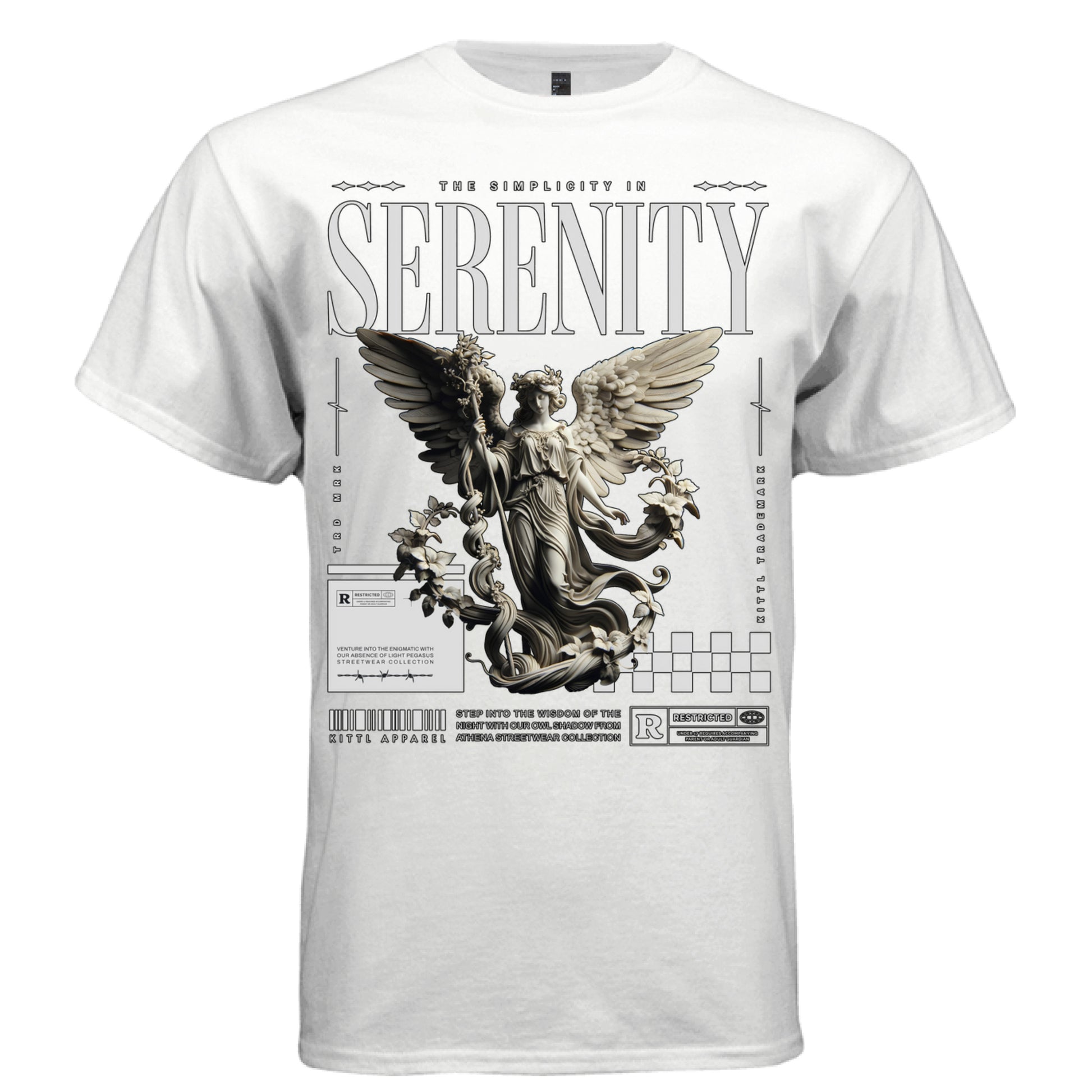 Neoclassical winged goddess ivory stone angel floral oversized t-shirt Project Hood