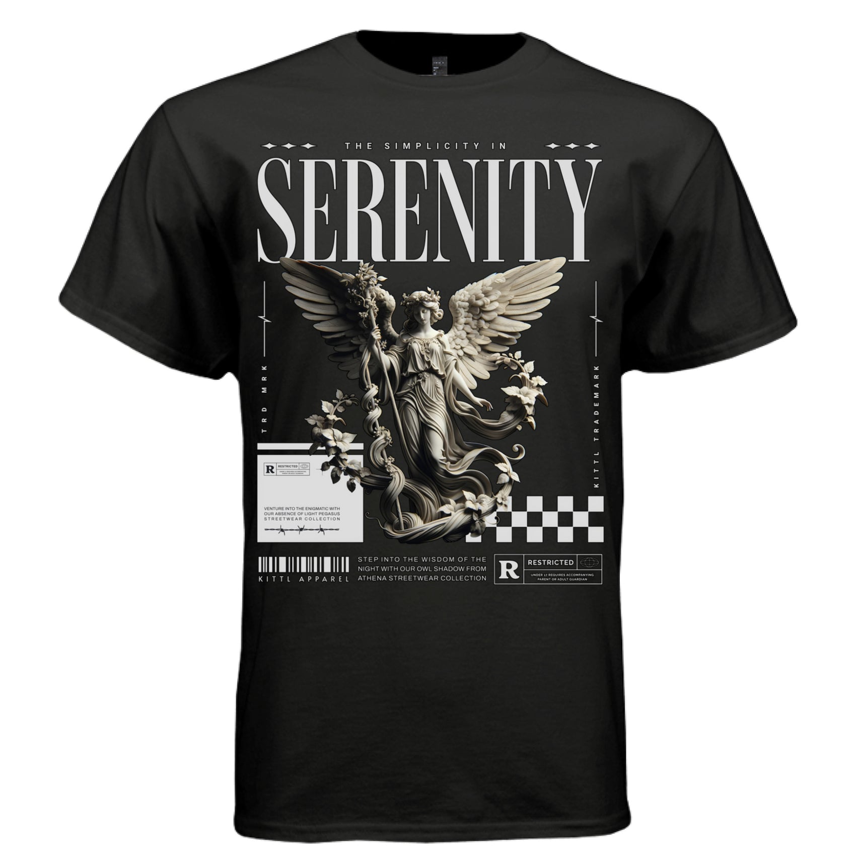Serenity angel flowing robes botanical staff grayscale oversized unisex tee