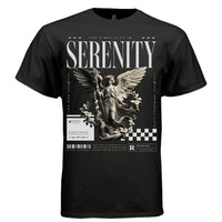 Serenity angel flowing robes botanical staff grayscale oversized unisex tee