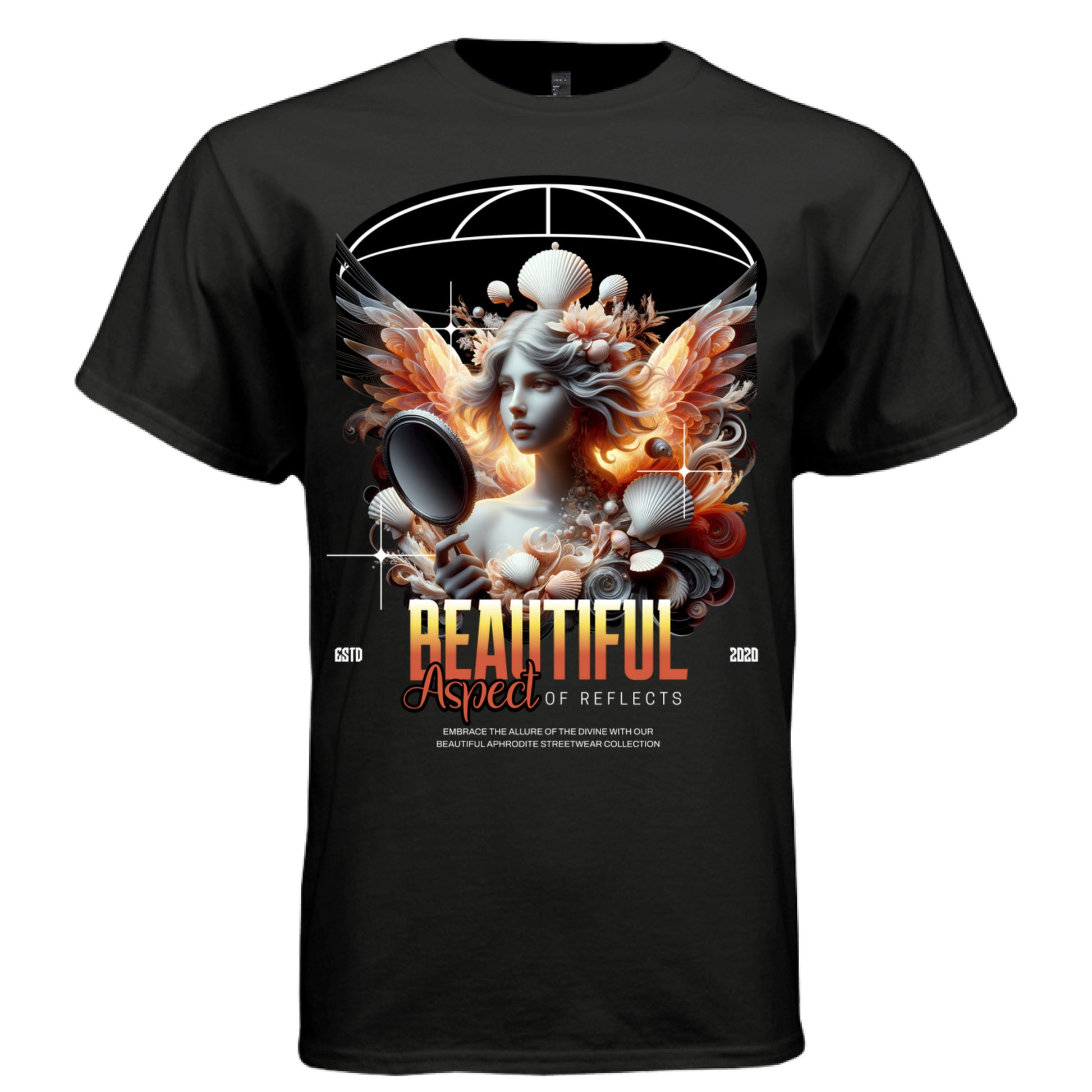 Self reflection fire goddess seashell mirror angel oversized unisex t-shirt Project Hood